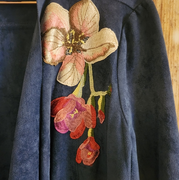 V Christina Open Draped Blue Cardigan - Picture 4 of 6